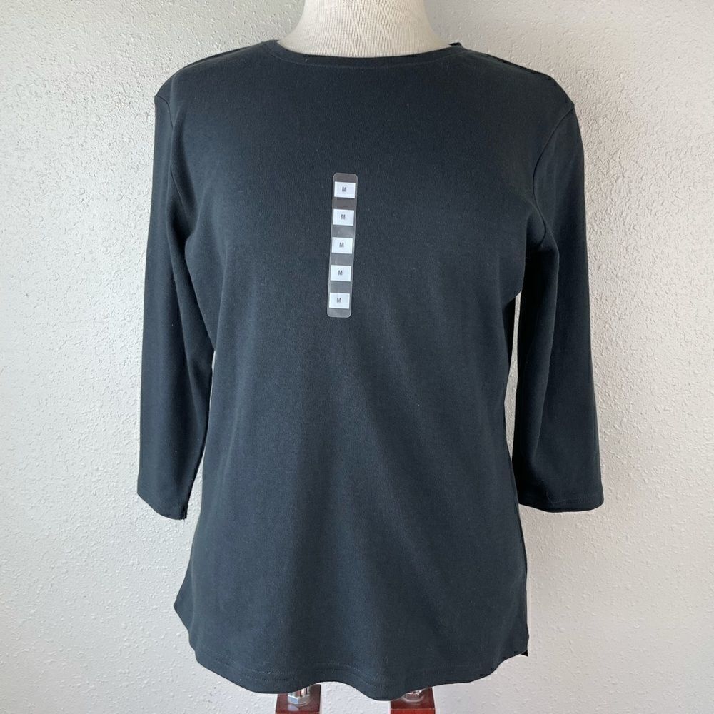 NWT PBX Basics Black Three Quarter Sleeve T-Shirt Size M